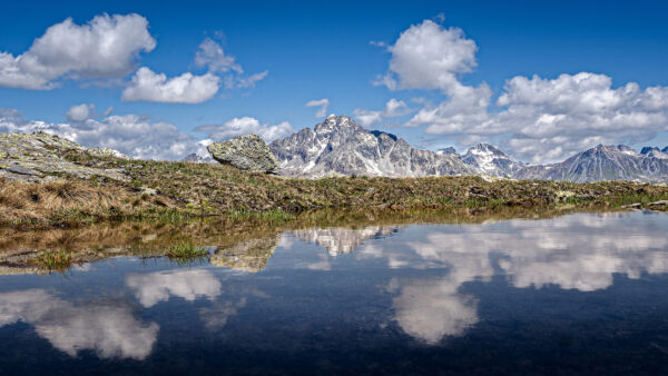 Wallpaper Reflection, Nature, Mountain, Lack, Background, Blue, Sky, Switzerland, With, Panorama, And, Clouds