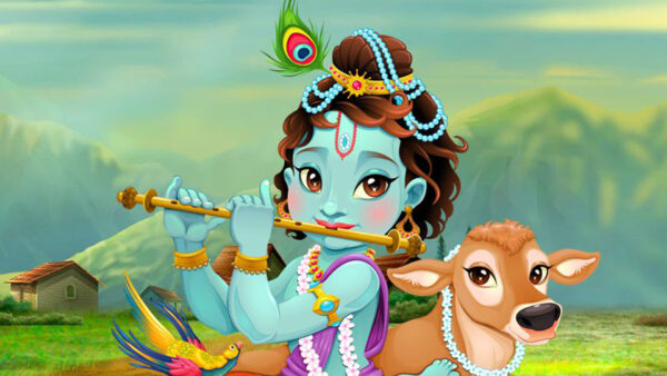Wallpaper Cow, Colorful, Little, Krishna, Animation, God