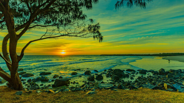 Wallpaper Blue, Beautiful, Beach, Nature, Cloudy, Sky, Sunset, Under, Desktop