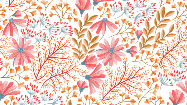 Wallpaper Floral, Flowers, Seamless, Red
