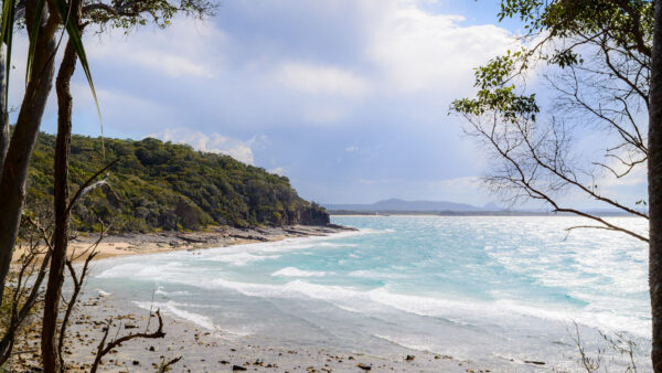 Wallpaper Blue, Ocean, Beach, Nature, Sky, Covered, Green, Clouds, Sand, Background, Trees, Mobile, White, Mountains, Island, Desktop