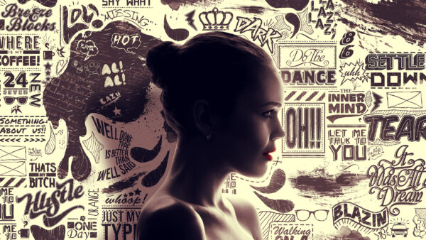 Wallpaper Trippy, Background, Woman, Face, Words, Desktop, Side