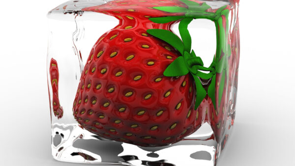 Wallpaper White, Ice, Strawberry, Cube, Background