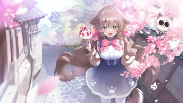 Wallpaper Flowers, Girl, Icecream, Pink, With, Anime, Blossom