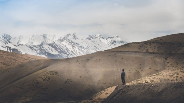 Wallpaper Nature, Sand, Desert, Background, Sky, Mountains, With, Snow, Blue