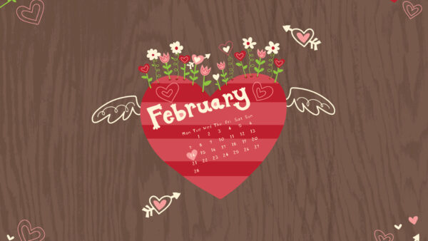 Wallpaper Background, Heart, Brown, February, Calendar
